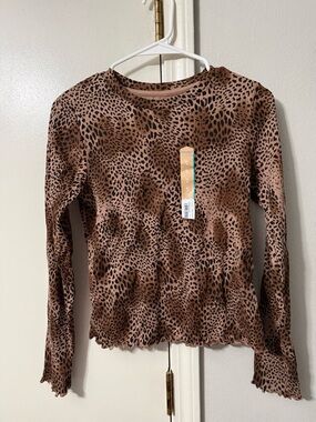 Girls' Brown Leopard-Print Long Sleeve Top